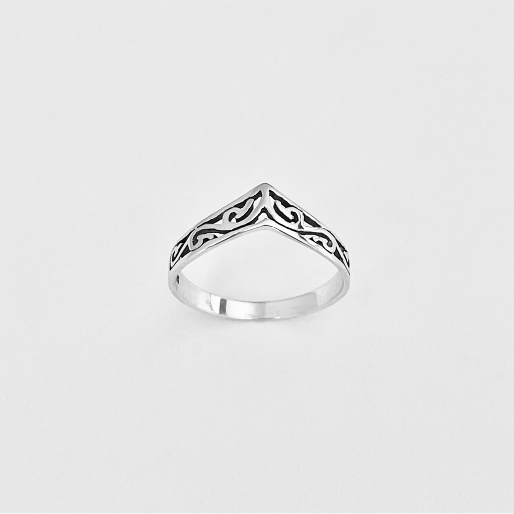 Sterling Silver Chevron Filigree Ring, V Shape Ring, Silver Rings, Swirls, Band